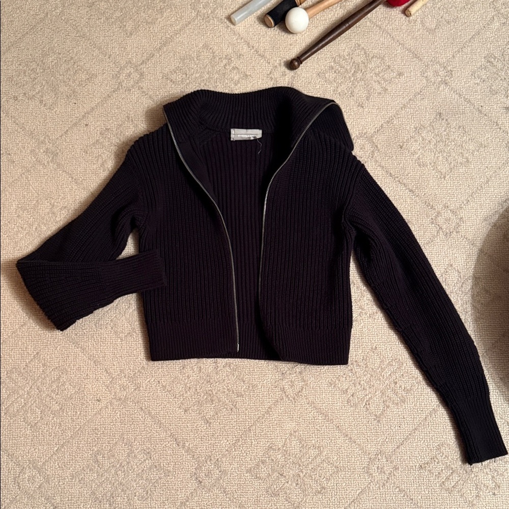 Everlane Organic Cotton Black Zipper Sweater Thick Black
